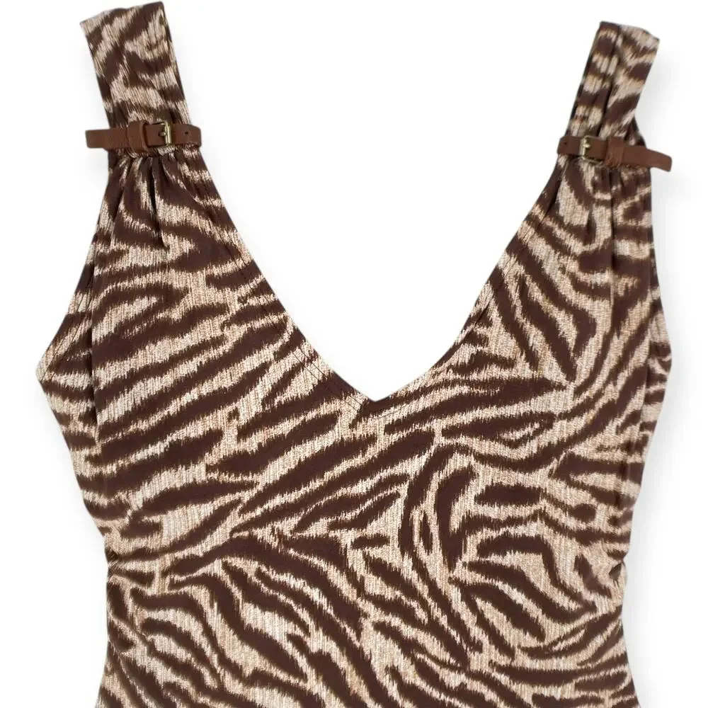 Michael Kors Brown Zebra Print Faux Leather Buckle Strap Accents Animal Print 8